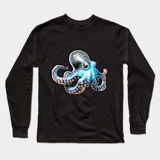 Swimming Octopus In Blue Long Sleeve T-Shirt
